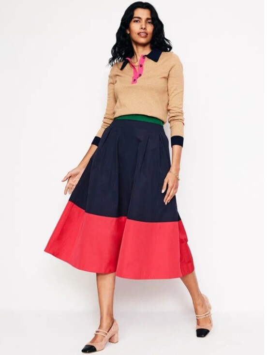 Boden Dresses & Skirts - Boden Isabella Taffeta Colorblock Flare Midi Skirt Size 8R